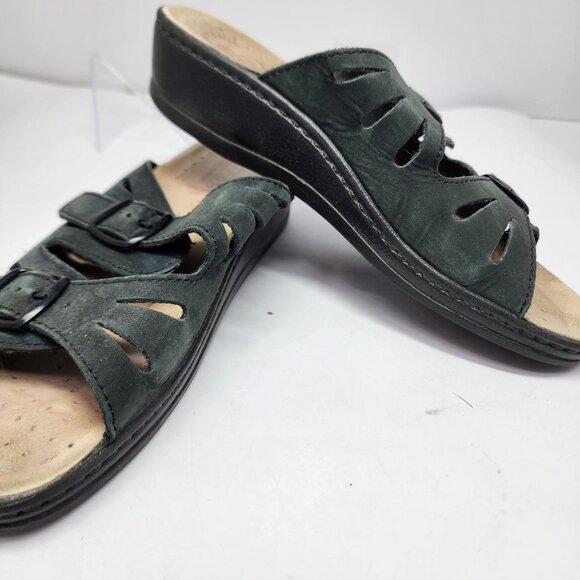 Fly Flot Womens Size 8  Leather Upper Anti-Shock Black Sandals - Picture 12 of 12